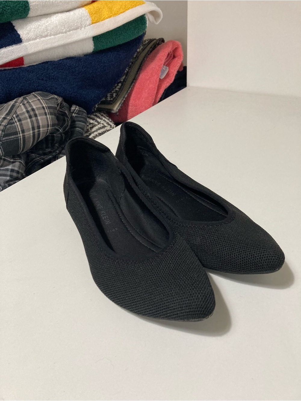 Anne Klein Black Knit Pointed-Toe Slip-On Flats